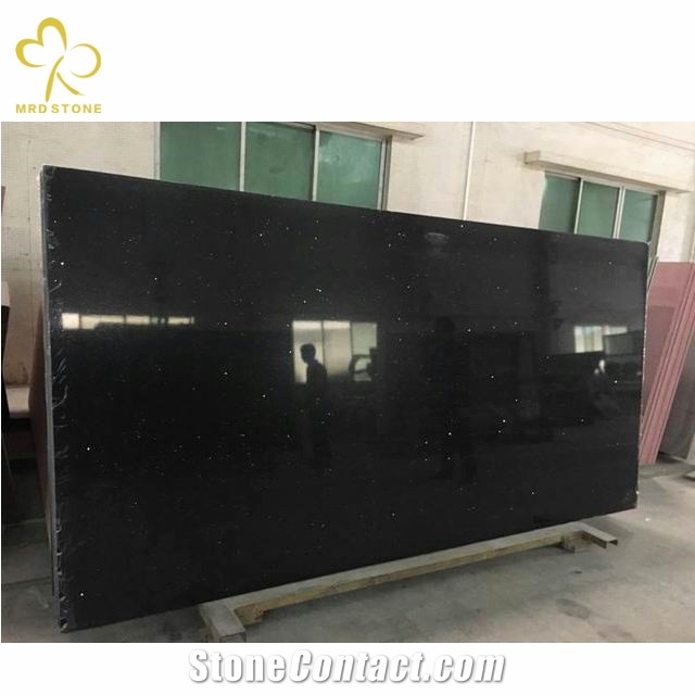Engineered Quartz Crystal Black Stone Polished Slabs