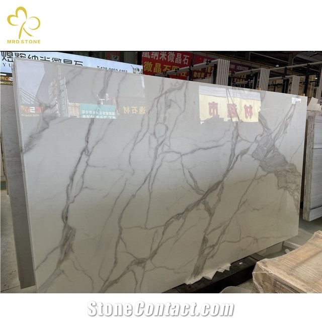 Nano Glass Stone Manufacturer Calacatta Veining Nano Slabs