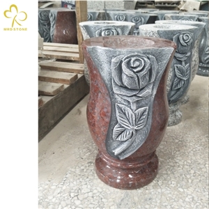 Flower Carved Granite Tombstone Monumental Vase Flower Carved Granite Tombstone Monumental Vase