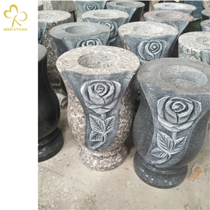 Flower Carved Granite Tombstone Monumental Vase