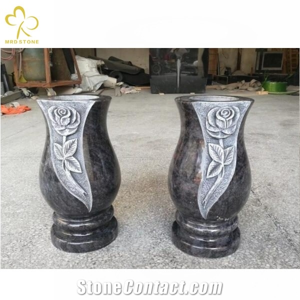 Flower Carved Granite Tombstone Monumental Vase