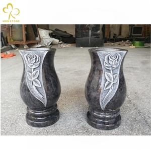Flower Carved Granite Tombstone Monumental Vase