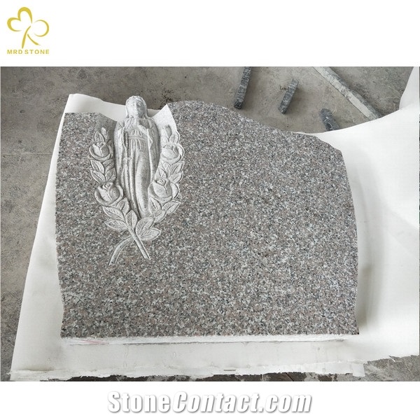 G635 Pink Granite Angel Carved Tombstone Headstone