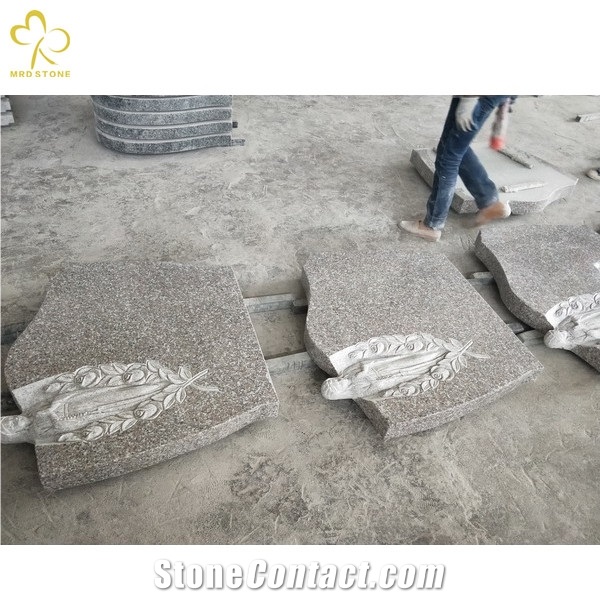 G635 Pink Granite Angel Carved Tombstone Headstone