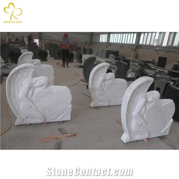 Natural Pure White Marble Angel Carving Moument Headstone