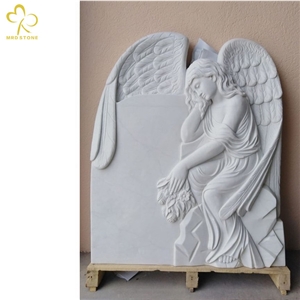 Natural Pure White Marble Angel Carving Moument Headstone