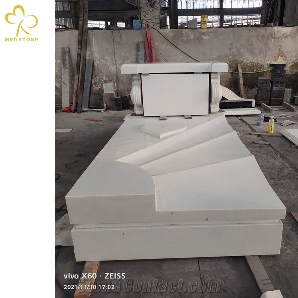 Pure White Artificial Marble Headstone Monument