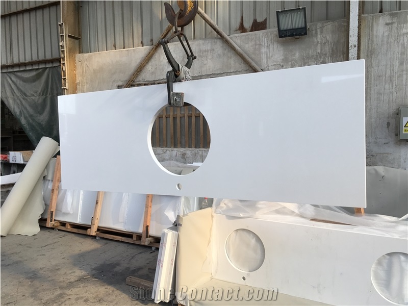 Artificial Stone Vanity Tops Pure White Quartz For Bathroom