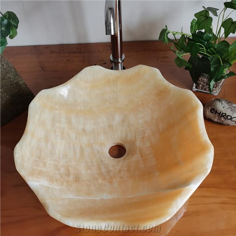Honey Onyx Art Round Sink, Onyx Morden Vessel Sink