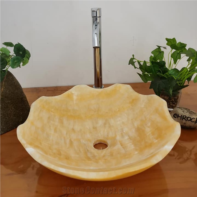 Honey Onyx Art Round Sink, Onyx Morden Vessel Sink