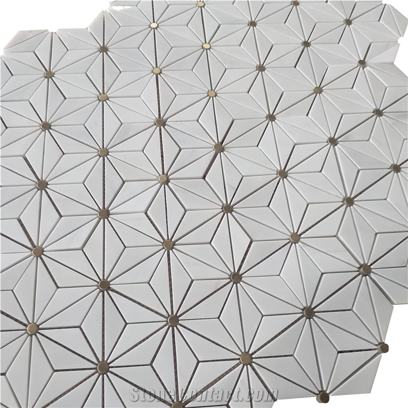 Sevic White Marble Water-Jet Mosaic Flower Backsplash Mosaic