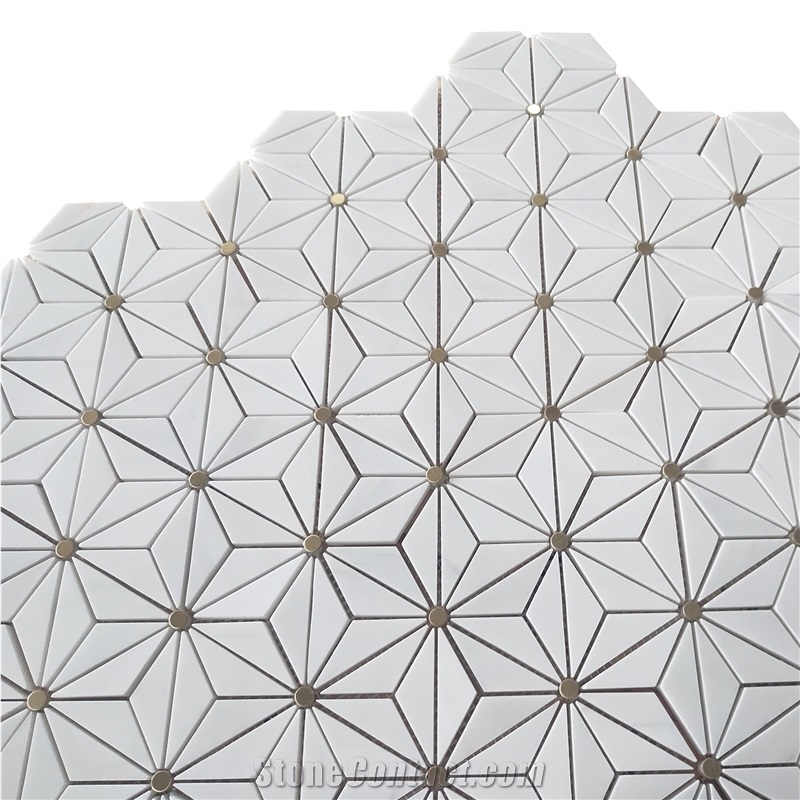 Sevic White Marble Water-Jet Mosaic Flower Backsplash Mosaic