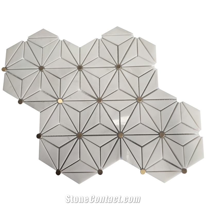 Sevic White Marble Water-Jet Mosaic Flower Backsplash Mosaic