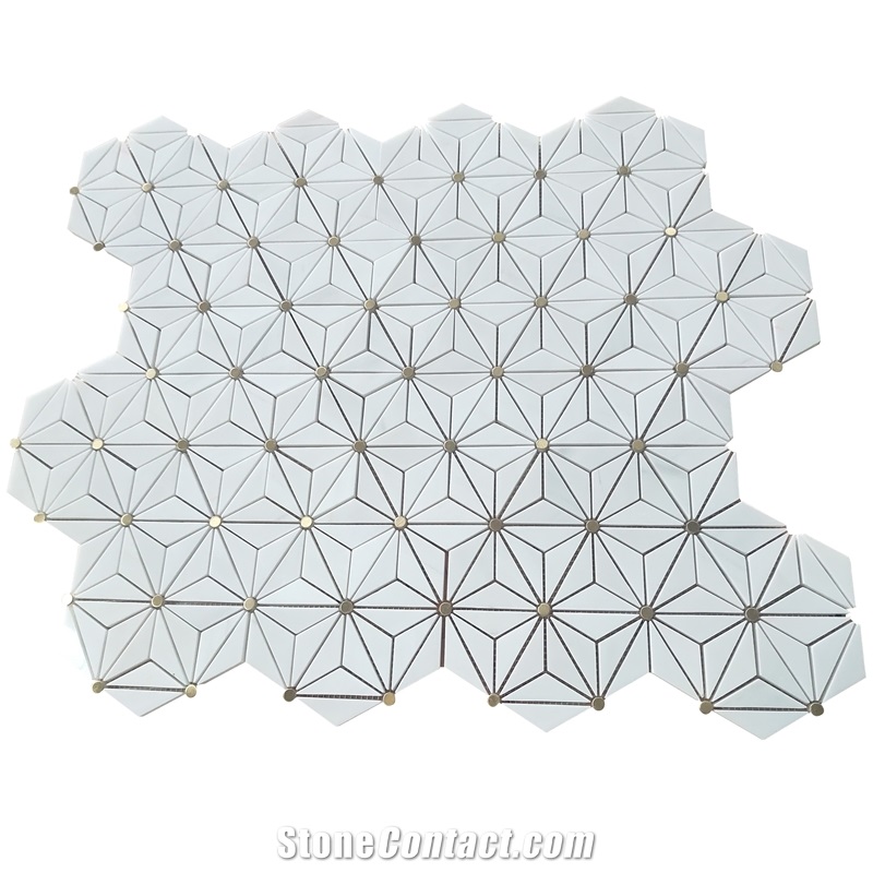 Sevic White Marble Water-Jet Mosaic Flower Backsplash Mosaic