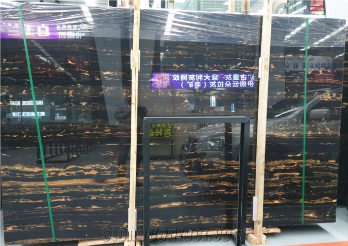 Black Golden Cheap Flower Marble China Slabs