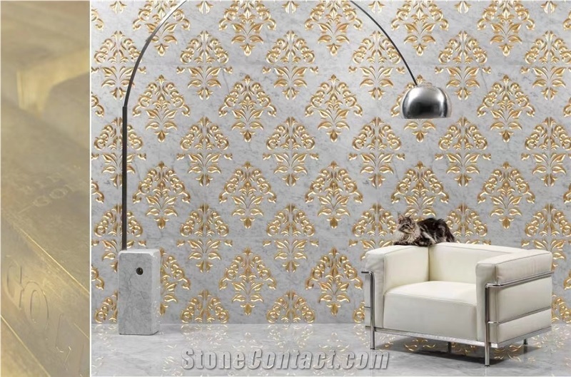 Green Marble 3D Wall Decor Panel, CNC Carved Wall Panels