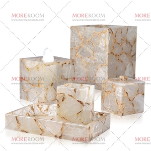 Pink Rose Quartz Semiprecious Stone Bathroom Set