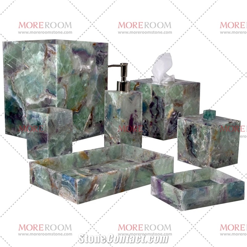 Pink Rose Quartz Semiprecious Stone Bathroom Set