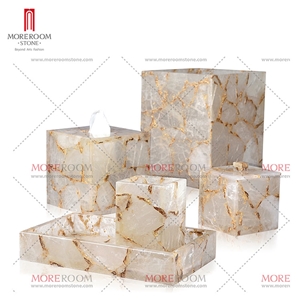 White Gemstone Gold Foil Bathroom Sets