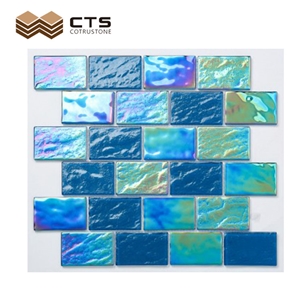 Attractive Design Mixed Color Glass Mosaic Cut To Tiles