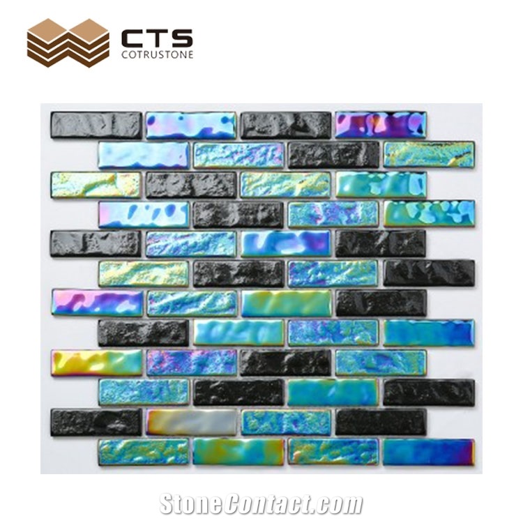 Attractive Design Mixed Color Glass Mosaic Cut To Tiles