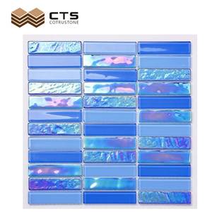 Attractive Design Mixed Color Glass Mosaic Cut To Tiles