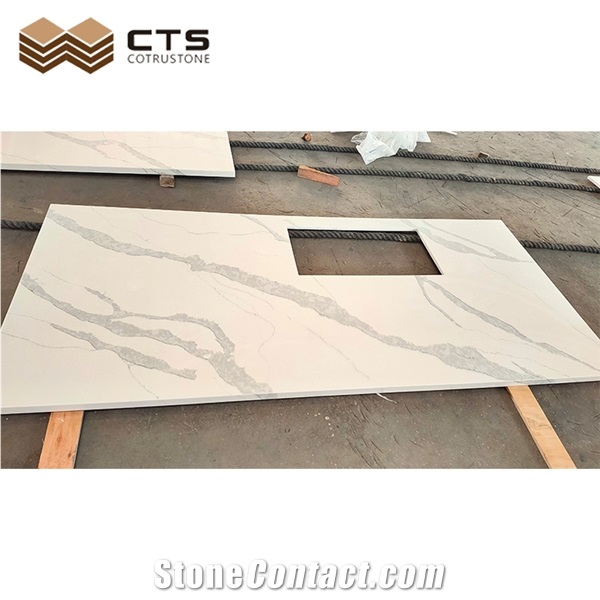 Marble Look Calacatta Quartz Kitchen Countertops