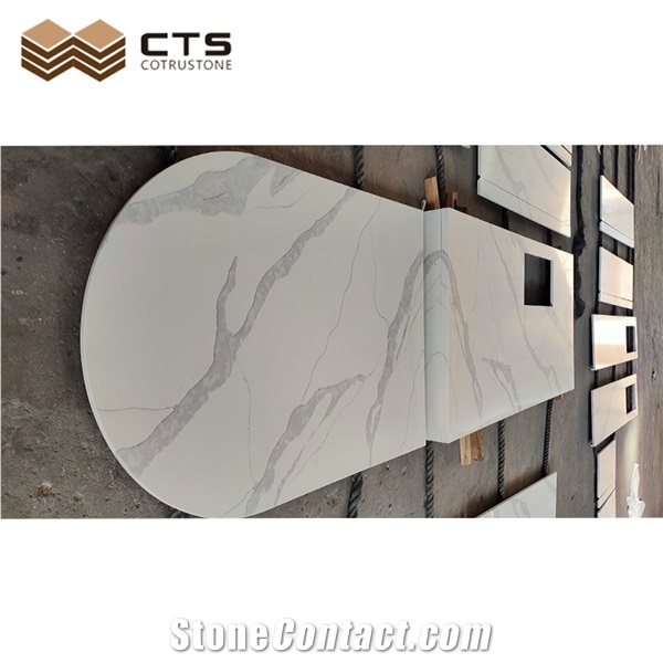 Marble Look Calacatta Quartz Kitchen Countertops