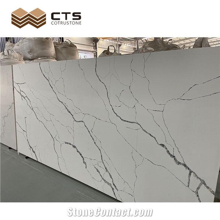 Polished Indoor Area Decoration Slab Calacatta White Quartz