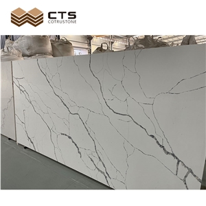 Polished Indoor Area Decoration Slab Calacatta White Quartz