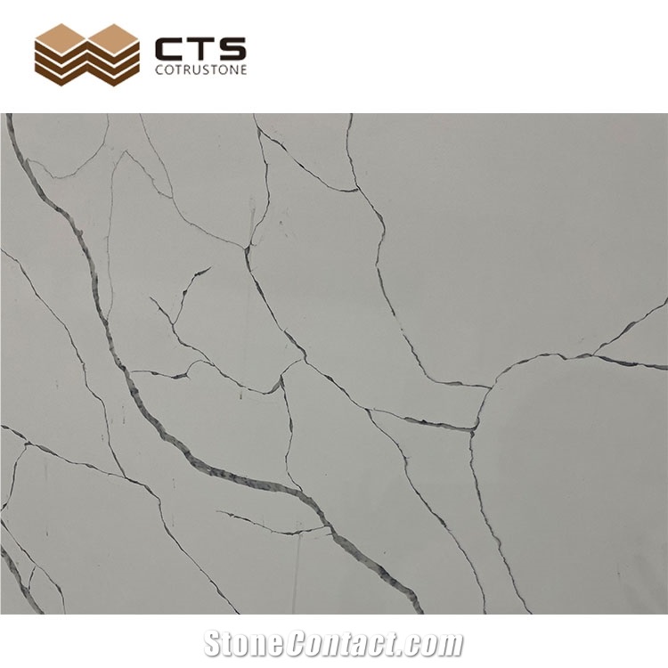Polished Indoor Area Decoration Slab Calacatta White Quartz