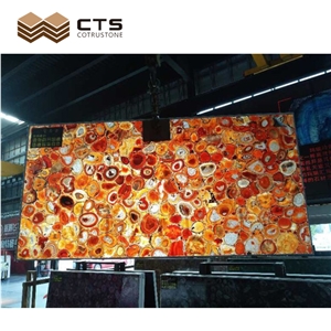 Red Agate Light Through Available Semiprecious Stone Slabs