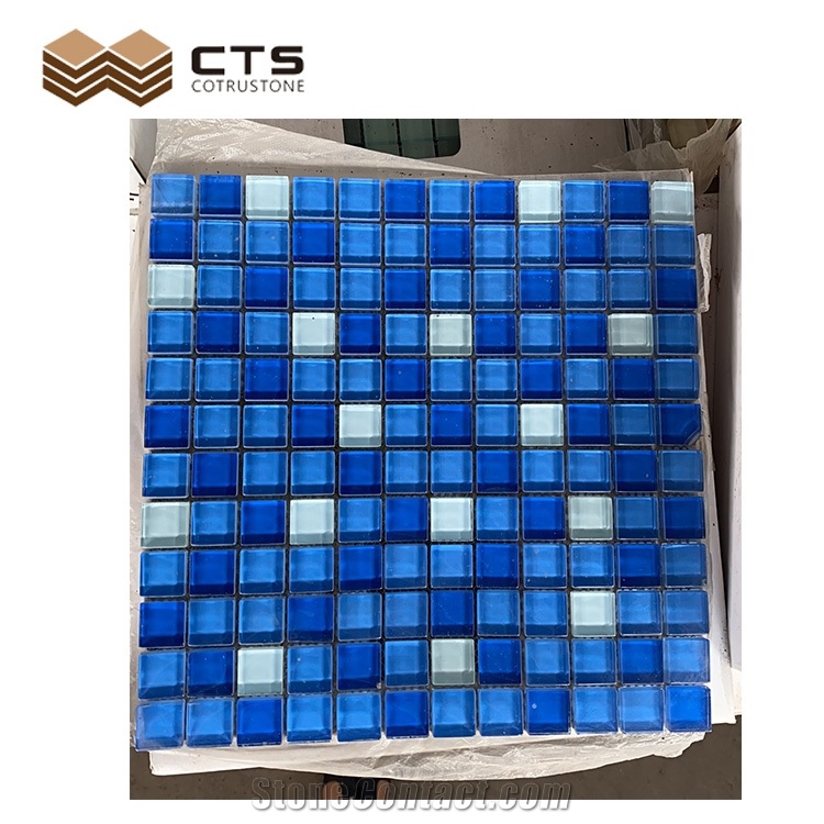 Swimming Pool Glass Mosaic Sheet Wholesale Blue New Design