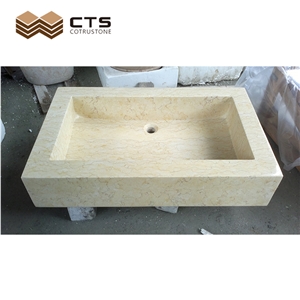 Amber Light Yellow Marble Bathroom Rectangle Sink