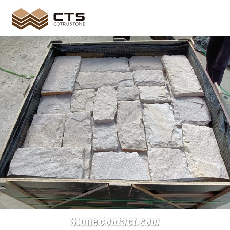 White Sandstone Mushroomed Stone Outdoor Wall Cladding