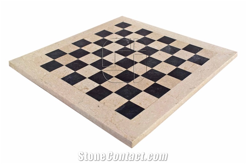 Black & Botticino Marble  European Series Chess Set