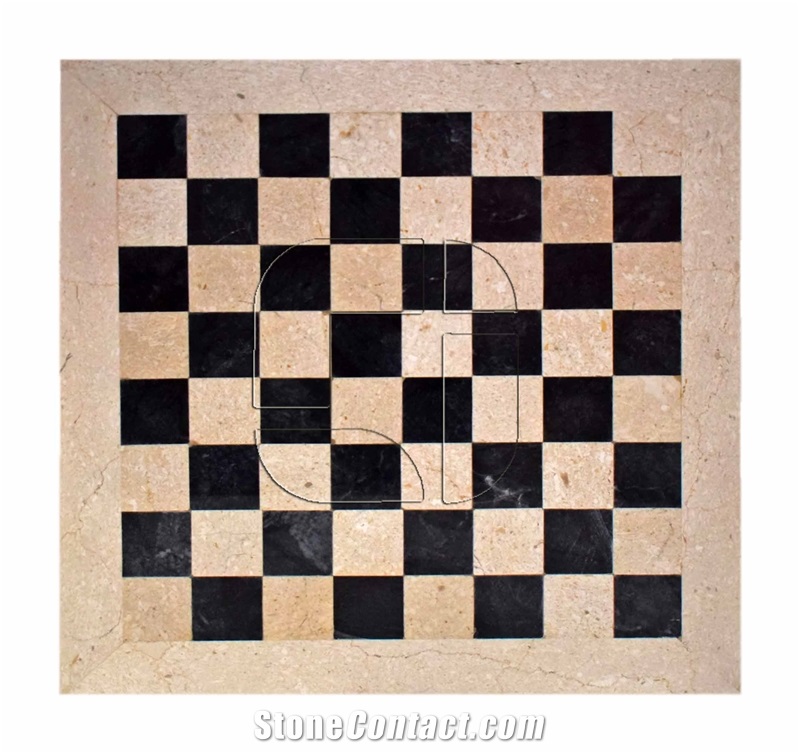 Black & Botticino Marble  European Series Chess Set