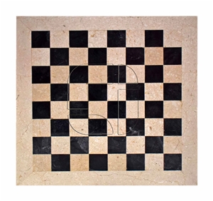 Black & Botticino Marble  European Series Chess Set