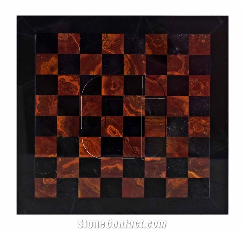 Black & Red Onyx Marble European Series Chess Set
