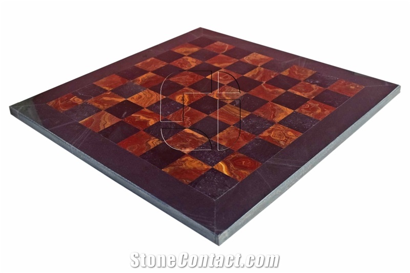 Black & Red Onyx Marble European Series Chess Set