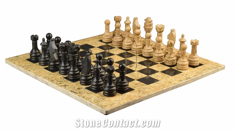 Coral & Black Marble Rustic Series Chess Set