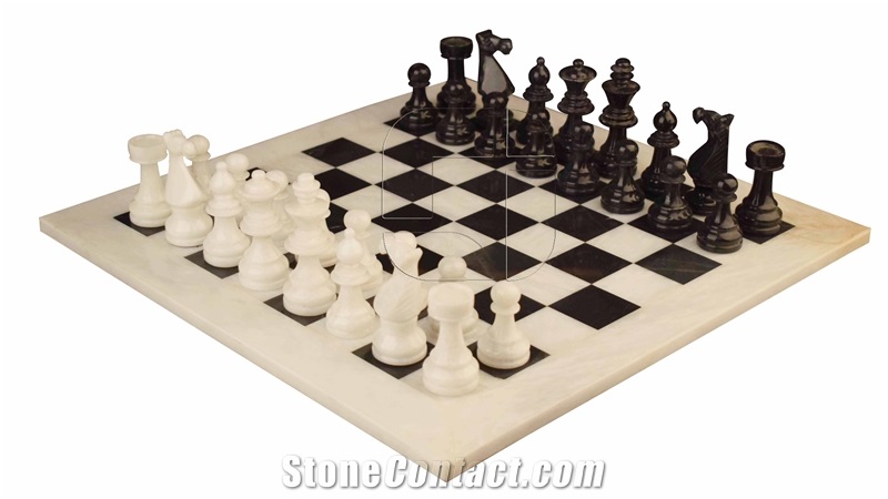 White & Black Marble European Series Chess Set