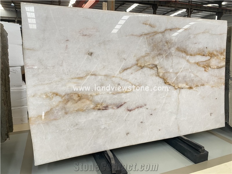 Backlit White Crystal Quartzite Slabs For Wall