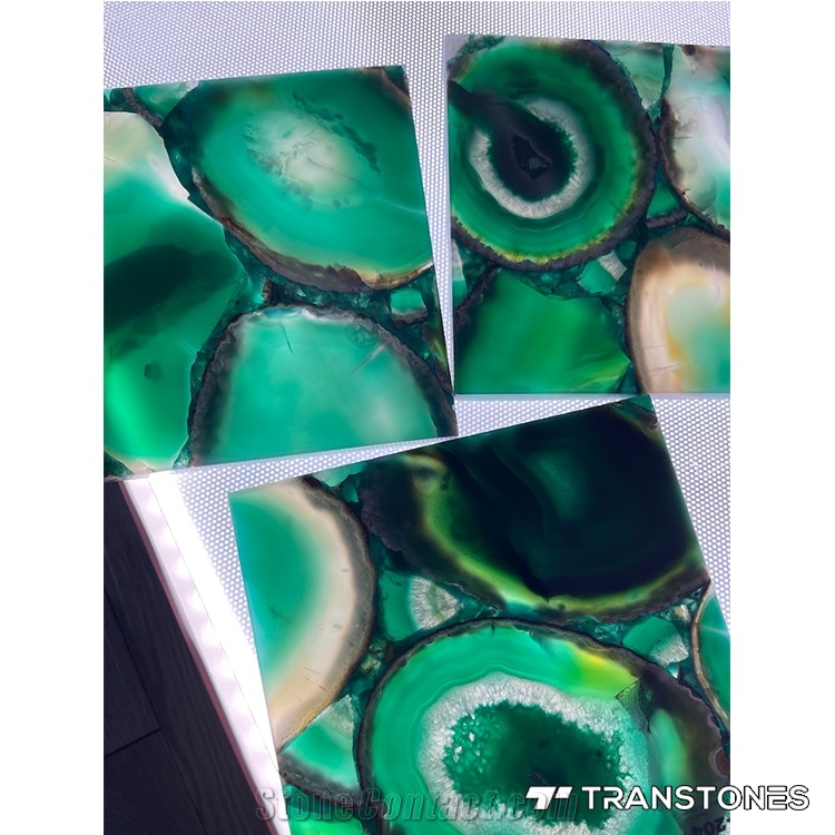 Backlit Green Gemstone Natural Agate Sheet Semiprecious Stone Slabs