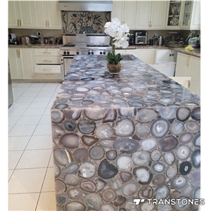 Gemstone White Agate Polished Agate Slices Kitchen Island