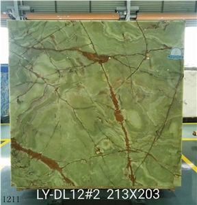 Pakistan Ancient Green Onyx Jade Wooden Multicolo Dark Slab