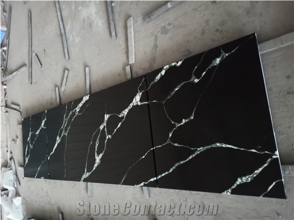 Goldtop Stone Black Quartz Stone Slab For Kitchen