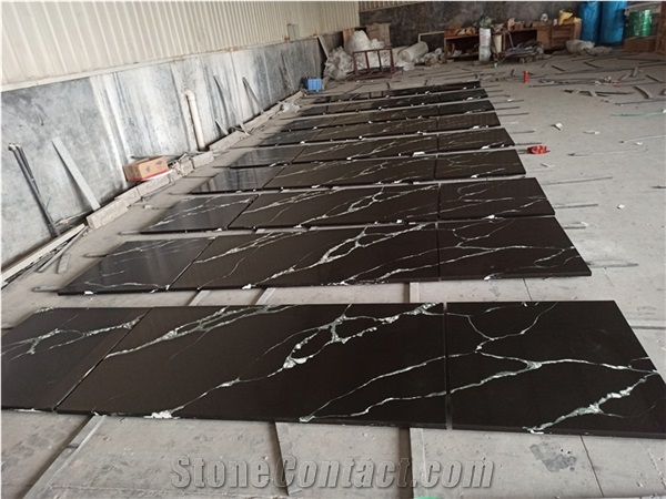 Goldtop Stone Black Quartz Stone Slab For Kitchen