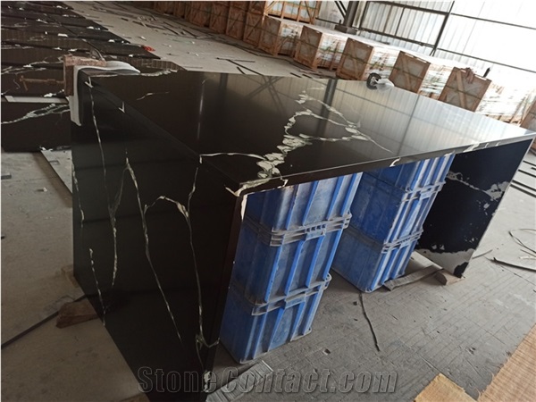 Goldtop Stone Black Quartz Stone Slab For Kitchen
