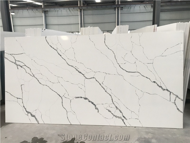 New Carrara White Artificial Marble Engineered Stone Slab